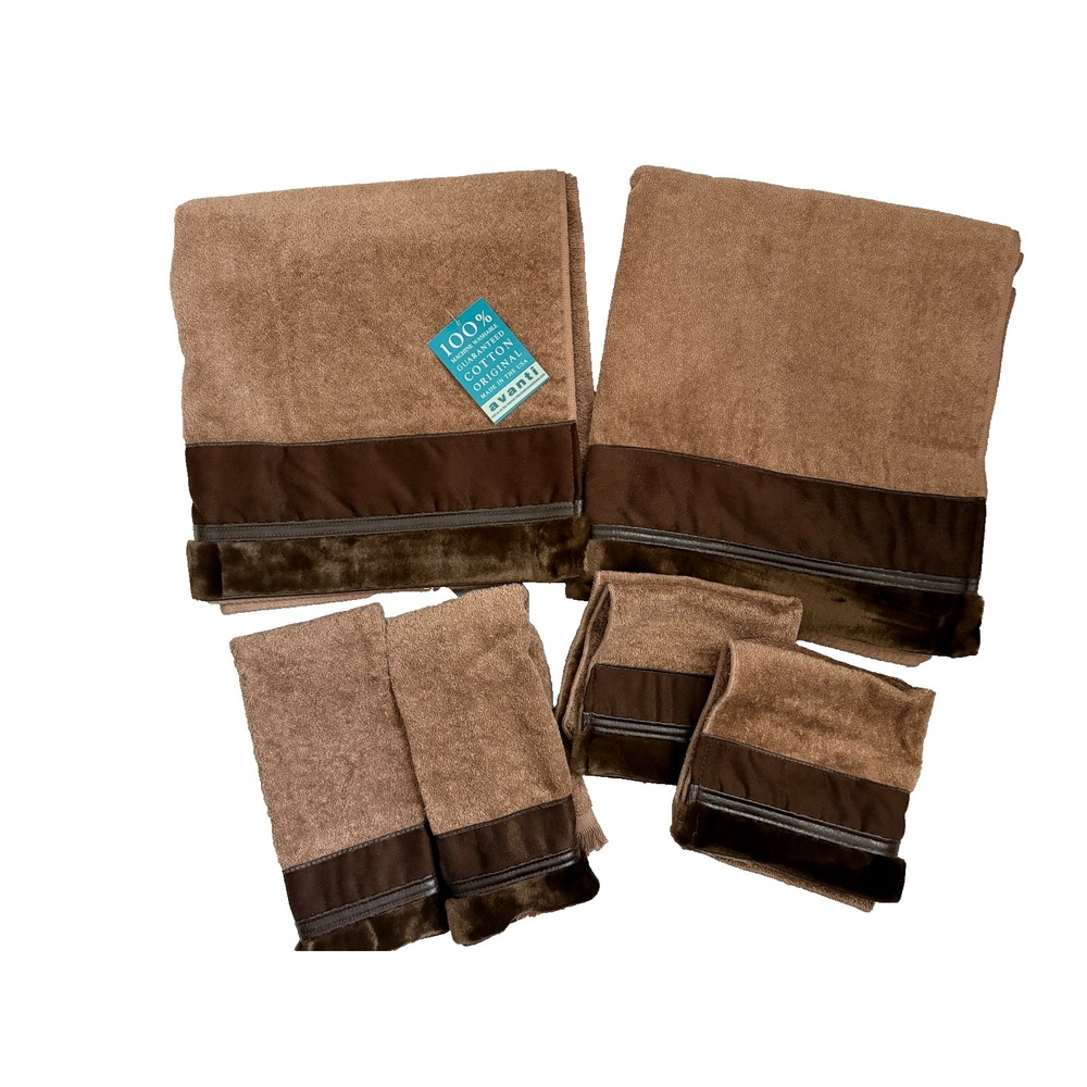 Vtg AVANTI Luxury TOWEL Set 6 pc Bath Fingertip  Washcloth Towels NEW Brown